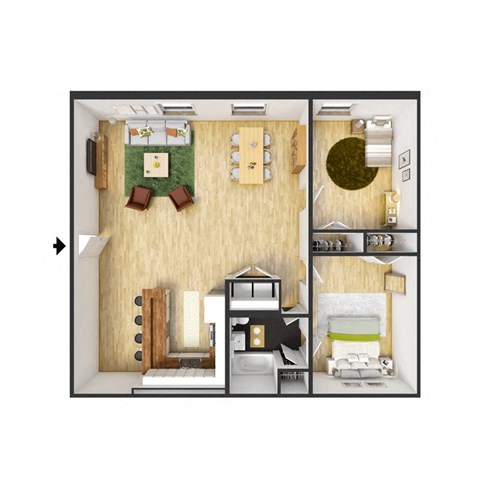 Floor plan for 2 beds, 1 bath, 1083 sqft